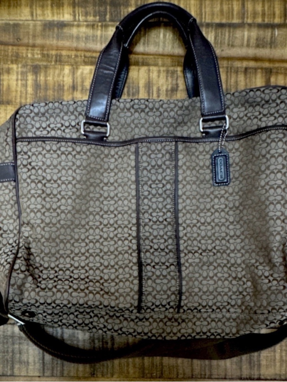 Coach Brown Signature Canvas Laptop Tote with Dark Leather Trim
